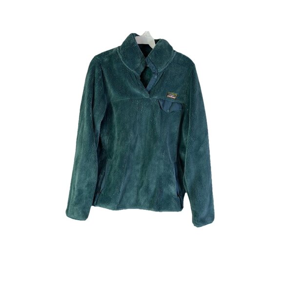 L.L. Bean Fleece T Snap Spell Out Sweatshirt Jacket Blue Green - Picture 1 of 8